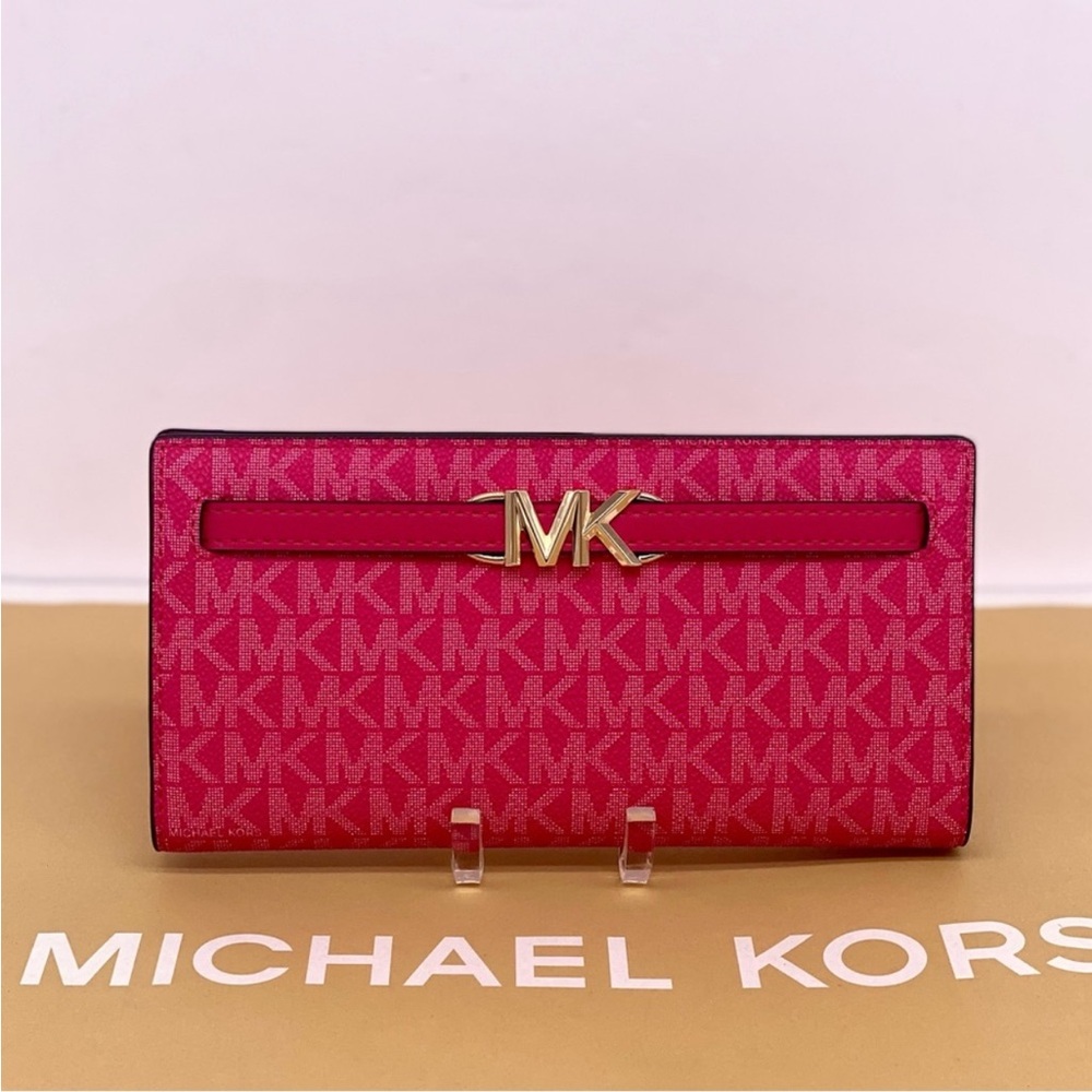Michael Kors Reed Snap Bifold Wallet Electric Pink - Picture 10 of 11
